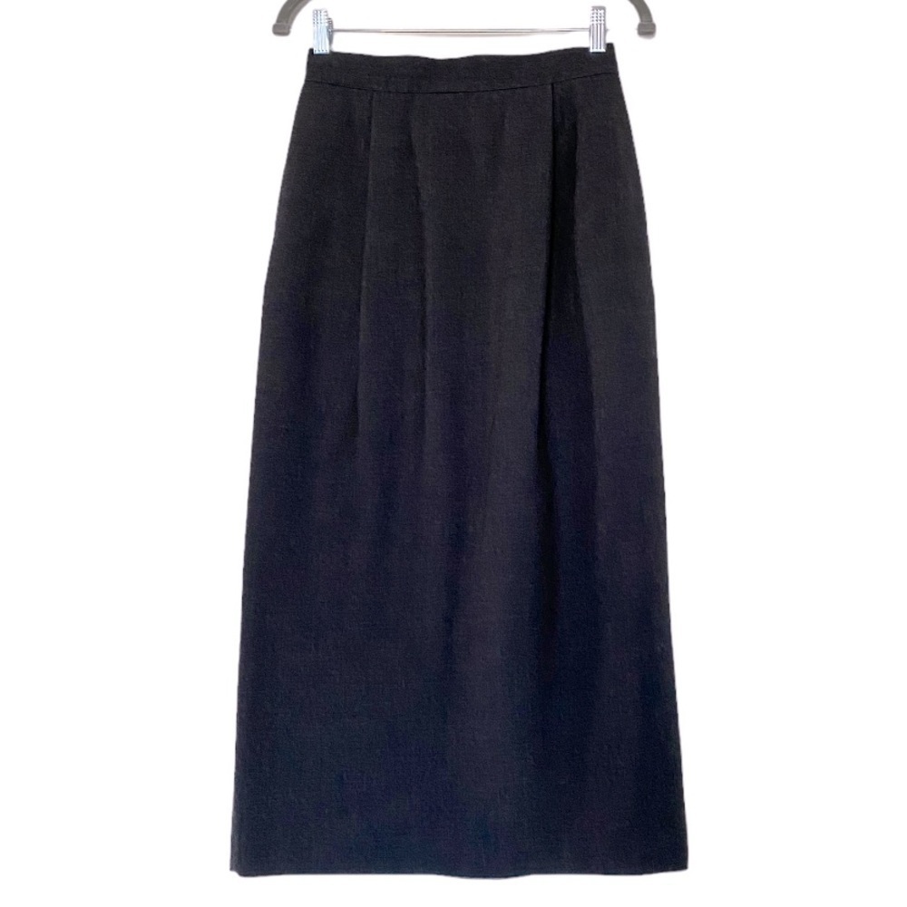 Vintage 100% Wool Charcoal Gray Hand Pockets Pleated Lined Vented Maxi Skirt